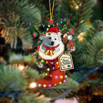 Ornament- American Eskimo-Xmas Boot-Two Sided Ornament, Happy Christmas Ornament, Car Ornament - Thegiftio UK