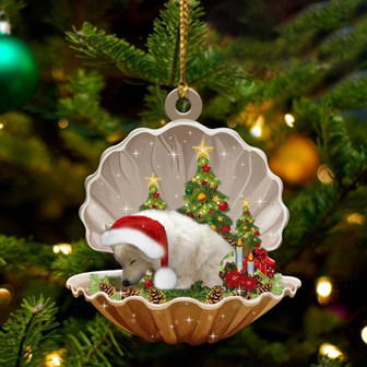 Ornament- American Eskimo2-Sleeping Pearl in Christmas Two Sided Ornament, Christmas Ornament, Car Ornament - Thegiftio UK