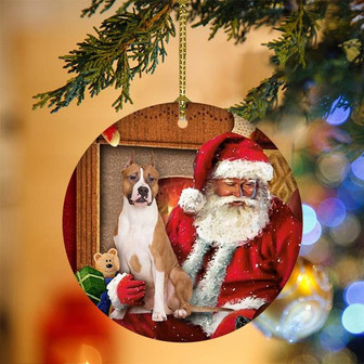 Ornament- American Staffordshire Terrier With Santa Christmas Ornament, Christmas Ornament, Car Ornament - Thegiftio UK