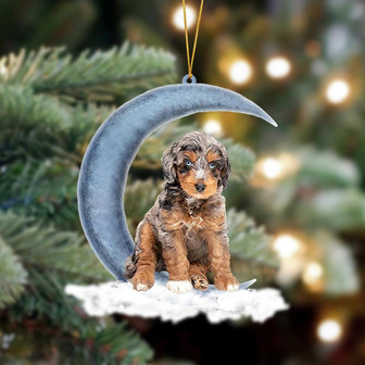 Ornament- Aussiedoodle 02 Sits On The Moon Hanging Ornament Dog Ornament, Car Ornament, Christmas Ornament - Thegiftio UK