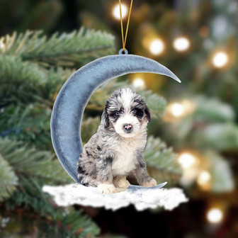 Ornament- Aussiedoodle Sits On The Moon Hanging Ornament Dog Ornament, Car Ornament, Christmas Ornament - Thegiftio UK