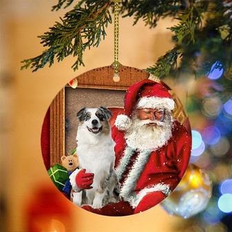 Ornament- Australian-Shepherd With Santa Christmas Ornament, Happy Christmas Ornament, Car Ornament - Thegiftio UK