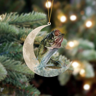 Ornament- Bass Fish Sits On The Moon Hanging Ornament Dog Ornament, Car Ornament, Christmas Ornament - Thegiftio UK