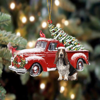 Ornament- Basset Hound-Cardinal & Truck Two Sided Ornament, Happy Christmas Ornament, Car Ornament - Thegiftio UK