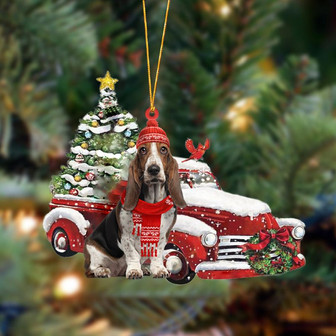 Ornament- Basset Hound-Christmas Car Two Sided Ornament, Happy Christmas Ornament, Car Ornament - Thegiftio UK