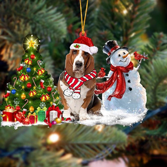 Ornament- Basset Hound Christmas Snow Hanging Ornament Dog Ornament, Car Ornament, Christmas Ornament - Thegiftio UK