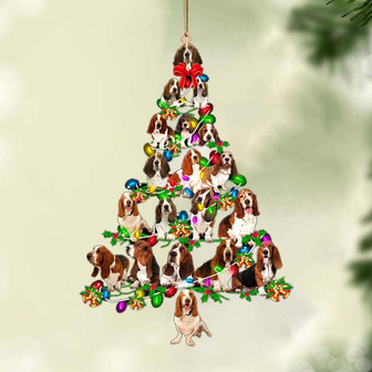 Ornament- Basset Hound-Christmas Tree Lights-Two Sided Ornament, Happy Christmas Ornament, Car Ornament - Thegiftio UK