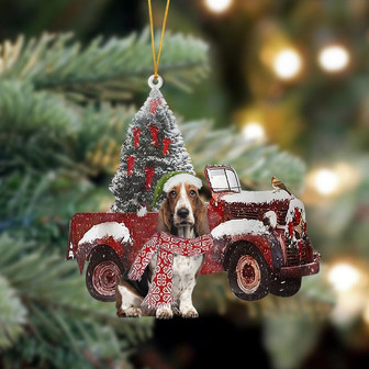 Ornament- Basset Hound-Christmas Truck Two Sided Ornament, Happy Christmas Ornament, Car Ornament - Thegiftio UK