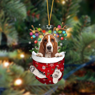 Ornament- Basset Hound-In Christmas Pocket Two Sides Ornament, Happy Christmas Ornament, Car Ornament - Thegiftio UK