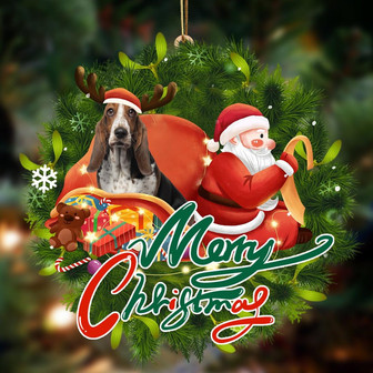 Ornament- Basset Hound-Santa & dog Hanging Ornament, Happy Christmas Ornament, Car Ornament - Thegiftio UK