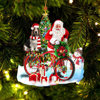 Ornament- Basset Hound On Santa's Bike Ornament Dog Ornament, Car Ornament, Christmas Ornament - Thegiftio UK