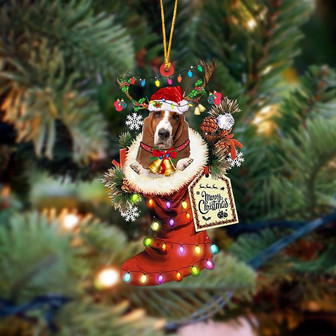Ornament- Basset Hound-Xmas Boot-Two Sided Ornament, Happy Christmas Ornament, Car Ornament - Thegiftio UK