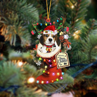 Ornament- Beagle 1-Xmas Boot-Two Sided Ornament, Happy Christmas Ornament, Car Ornament - Thegiftio UK