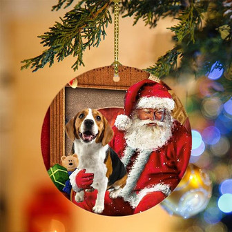 Ornament- Beagle With Santa Christmas Ornament, Happy Christmas Ornament, Car Ornament - Thegiftio UK