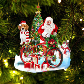 Ornament- Beagle On Santa's Bike Ornament Dog Ornament, Car Ornament, Christmas Ornament - Thegiftio UK