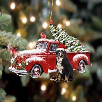 Ornament- Bernese Mountain Dog-Cardinal & Truck Two Sided Ornament, Happy Christmas Ornament, Car Ornament - Thegiftio UK