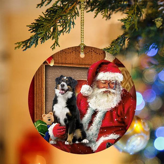 Ornament- Bernese Mountain Dog With Santa Christmas Ornament, Happy Christmas Ornament, Car Ornament - Thegiftio UK