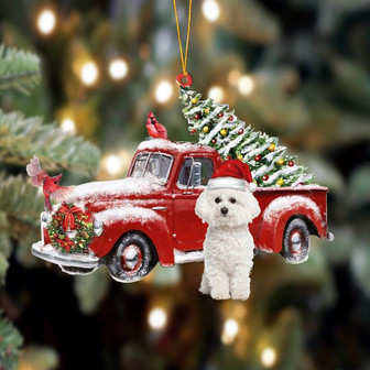 Ornament- Bichon Frise-Cardinal & Truck Two Sided Ornament, Happy Christmas Ornament, Car Ornament - Thegiftio UK