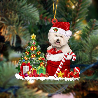 Ornament- Bichon Frise Gift Bag Merry Christmas Ornament Dog Ornament, Car Ornament, Christmas Ornament - Thegiftio UK