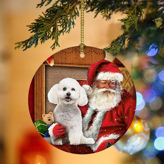 Ornament- Bichon Frise With Santa Christmas Ornament, Happy Christmas Ornament, Car Ornament - Thegiftio UK