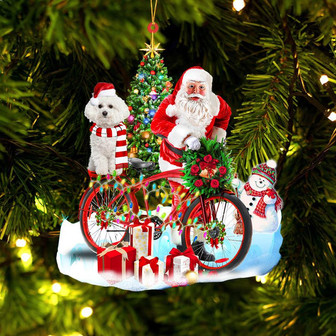 Ornament- bichon frise On Santa's Bike Ornament Dog Ornament, Car Ornament, Christmas Ornament - Thegiftio UK