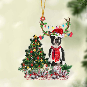 Ornament- BLACK Boston Terrier-Christmas Tree Gift Hanging Ornament, Happy Christmas Ornament, Car Ornament - Thegiftio UK
