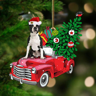 Ornament- BLACK Boston Terrier-Pine Truck Hanging Ornament, Happy Christmas Ornament, Car Ornament - Thegiftio UK