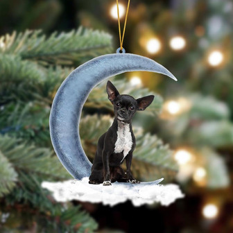 Ornament- Black Chihuahua Sits On The Moon Hanging Ornament Dog Ornament, Car Ornament, Christmas Ornament - Thegiftio UK