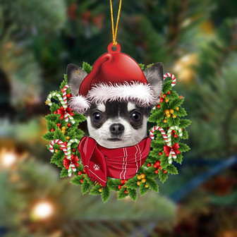 Ornament- BLACK Chihuahua-Xmas Bandana Hanging Ornament, Happy Christmas Ornament, Car Ornament - Thegiftio UK