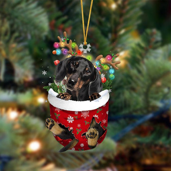 Ornament- BLACK Dachshund-In Christmas Pocket Two Sides Ornament, Happy Christmas Ornament, Car Ornament - Thegiftio UK