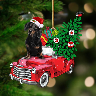 Ornament- BLACK Dachshund-Pine Truck Hanging Ornament, Happy Christmas Ornament, Car Ornament - Thegiftio UK