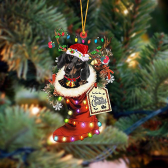 Ornament- BLACK Dachshund-Xmas Boot-Two Sided Ornament, Happy Christmas Ornament, Car Ornament - Thegiftio UK