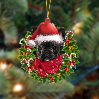 Ornament- BLACK French Bulldog-Xmas Bandana Hanging Ornament, Happy Christmas Ornament, Car Ornament - Thegiftio UK