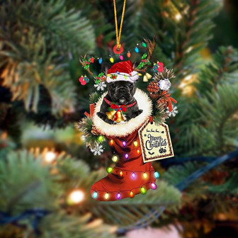 Ornament- BLACK French Bulldog-Xmas Boot-Two Sided Ornament, Happy Christmas Ornament, Car Ornament - Thegiftio UK