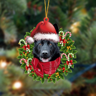Ornament- BLACK German Shepherd-Xmas Bandana Hanging Ornament, Happy Christmas Ornament, Car Ornament - Thegiftio UK