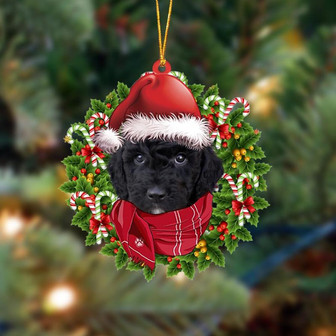Ornament- BLACK Goldendoodle-Xmas Bandana Hanging Ornament, Happy Christmas Ornament, Car Ornament - Thegiftio UK