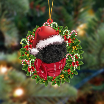 Ornament- BLACK Labradoodle-Xmas Bandana Hanging Ornament, Happy Christmas Ornament, Car Ornament - Thegiftio UK
