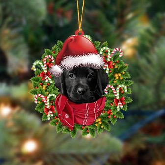 Ornament- BLACK Labrador Pup-Xmas Bandana Hanging Ornament, Happy Christmas Ornament, Car Ornament - Thegiftio UK