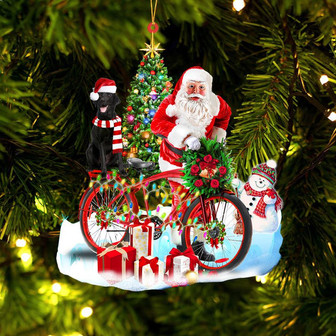 Ornament- Black Labrador Retriever On Santa's Bike Ornament Dog Ornament, Car Ornament, Christmas Ornament - Thegiftio UK