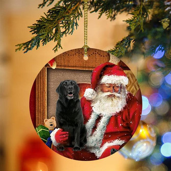 Ornament- Black Labrador With Santa Christmas Ornament, Happy Christmas Ornament, Car Ornament - Thegiftio UK
