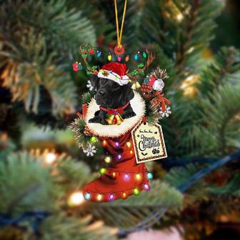Ornament- BLACK Labrador-Xmas Boot-Two Sided Ornament, Happy Christmas Ornament, Car Ornament - Thegiftio UK