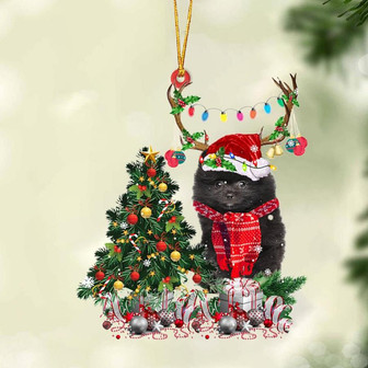Ornament- BLACK Pomeranian-Christmas Tree Gift Hanging Ornament, Happy Christmas Ornament, Car Ornament - Thegiftio UK