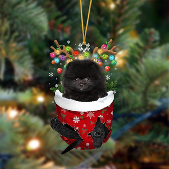 Ornament- BLACK Pomeranian-In Christmas Pocket Two Sides Ornament, Happy Christmas Ornament, Car Ornament - Thegiftio UK