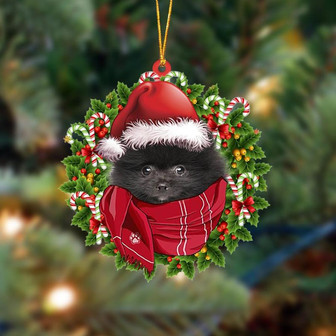 Ornament- BLACK Pomeranian-Xmas Bandana Hanging Ornament, Happy Christmas Ornament, Car Ornament - Thegiftio UK