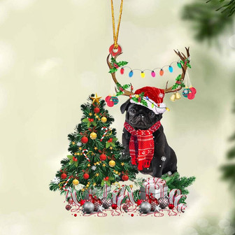 Ornament- BLACK Pug 1-Christmas Tree Gift Hanging Ornament, Happy Christmas Ornament, Car Ornament - Thegiftio UK