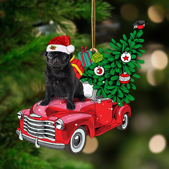 Ornament- BLACK Pug 1-Pine Truck Hanging Ornament, Happy Christmas Ornament, Car Ornament - Thegiftio UK