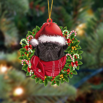 Ornament- BLACK Pug 2-Xmas Bandana Hanging Ornament, Happy Christmas Ornament, Car Ornament - Thegiftio UK
