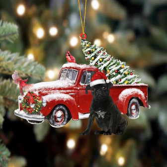 Ornament- Black Pug-Cardinal & Truck Two Sided Ornament, Happy Christmas Ornament, Car Ornament - Thegiftio UK