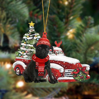 Ornament- Black Pug-Christmas Car Two Sided Ornament, Happy Christmas Ornament, Car Ornament - Thegiftio UK