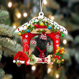 Ornament- Black Pug-Christmas House Two Sided Ornament, Happy Christmas Ornament, Car Ornament - Thegiftio UK